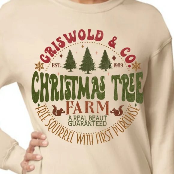 Griswold Christmas Tree Farm Beige Pullover - Picture 3 of 3